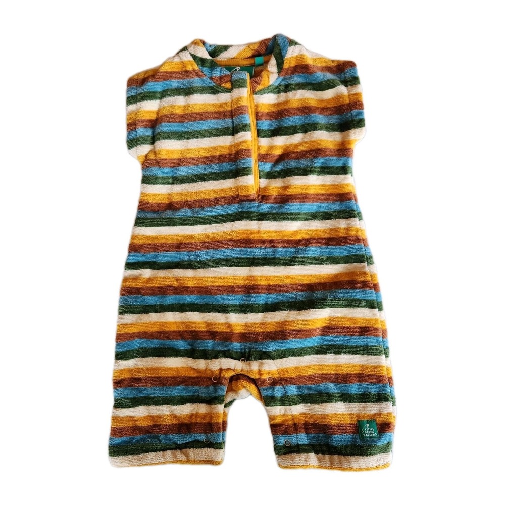 Little Green Radicals Infant Terry Romper Sz 6-12M Striped Organic Cotton Retro